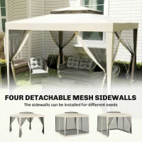 Outsunny 3 x 3 m Gazebo, Netting Party Tent, Patio Canopy Outdoor Event Shelter with Double Tier Roof, Beige(m-7)