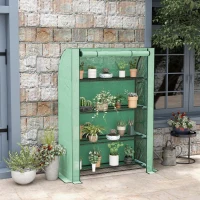 Outsunny Mini serre de jardin à 4 étages avec bâche PE renforcée, porte enroulable et étagères 120 x 50 x 170 cm, vert(m-10)