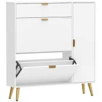 HOMCOM Dulap pentru pantofi 12 perechi, dulap pentru încălțăminte, 2 sertare basculante, 4 compartimente, 99,4x23,8x106,6cm, alb(m-1)