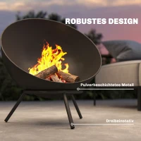 Outsunny Feuerschale 60 x 53 x 66cm verstellbar Feuerstelle mit Schürhaken Kohlegitter Ständer Schwarz(m-5)