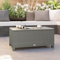 Outsunny Rattan Garden Coffee Table with Glass Top, Light Grey(m-8)