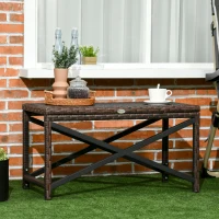 Outsunny PE Rattan Garden Side Table, Outdoor Coffee Table with X-Shape Frame, Mixed Brown(m-2)