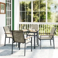 Outsunny Five-Piece Metal Dining Set, with Glass-Top Table - Khaki(m-8)