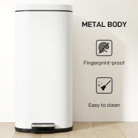 HOMCOM 30L Kitchen Bin, Compact Pedal Bin with Soft-Close and Stay-Open Lid, Removable Bucket for Kitchen, Home, Office, Cream(m-7)