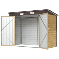 Outsunny 3.7 x 7.9ft Galvanised Steel Shed, with Latched Door and Padlock - Oak(m-11)
