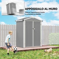 Outsunny Casetta da Giardino in Acciaio 1.1m² con Doppie Porte Bloccabili, 133x87x178 cm, Grigio Argento(m-6)