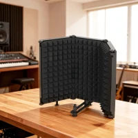 HOMCOM Studio Microphone Isolation Shield, Foldable Adjustable Recording Studio Equipment, 3-Panel High Density Absorbent Foam Shield with 3/8" Threaded Mount, Black(m-9)
