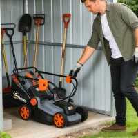 Outsunny Mașină de tuns gazon electrică 1200 W, lățime de tăiere 34 cm, coș colector 35L, funcție mulcire, 6 înălțimi de tăiere, mâner reglabil(m-5)