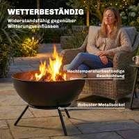 Outsunny Feuerschale 60 x 53 x 66cm verstellbar Feuerstelle mit Schürhaken Kohlegitter Ständer Schwarz(m-6)