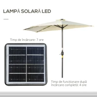 Outsunny Umbrela Semicirculara cu 20 Lumini LED, Panou Solar, Manivela si Tija in 2 Sectiuni, 265x135x240 cm, Bej(m-5)