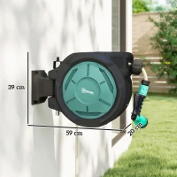 Outsunny Retractable Hose Reel Wall Mounted, 20+2m Garden Hose Pipe Reel with Lock, Auto Rewind, 7 in 1 Spray Nozzle, Includes Wall Fixings, 180° Swivel, Outdoor Watering, 54 x 20 x 39 cm, Black(m-3)
