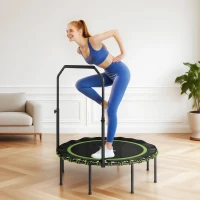 SPORTNOW Fitness-Trampolin met verstelbare leuning, Sport-Trampoline voor binnen en buiten, Staal, Kunststof, Groen(m-10)