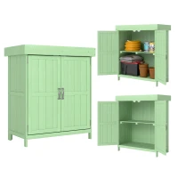 Outsunny Small Shed, Wooden Garden Shed with Openable Hinged Roof and Removable Shelf, 74 x 43 x 88 cm, Light Green(m-10)