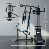 SPORTNOW Estación de Musculación con Pila de Pesas de 65 kg, Equipo de gimnasio para el hogar con banco para abdominales, Negro y Azul(m-3)