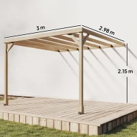 Outsunny Lean-To Wooden Pergola Kit, Decorative Garden Gazebo with Stable Structure and Concrete Anchors, 3 x 3 m, Light Brown(m-3)
