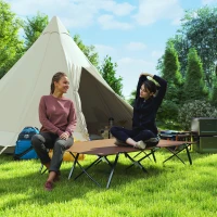 Outsunny Double Camping Cot Bed, with Bag - Khaki(m-8)