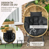 Outsunny Fotoliu de Grădină cu Tetieră și Perne pentru Șezut, Fotoliu cu Ou din Ratan și Oțel, 89x75x143 cm, Negru și Nisip(m-5)
