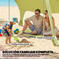 Outsunny Carpa Playa Plegable con Esterilla UPF50+ Postes de Aluminio Pala Estacas y Bolsa de Transporte Verde(m-5)
