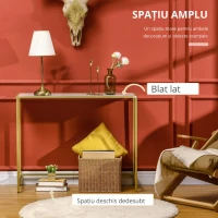 HOMCOM Consola de hol din otel si sticla calita, masuta de cafea cu picioare reglabile pentru sufragerie si dormitor, 100x35,5x80cm, alb si auriu(m-6)