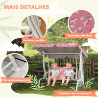 AIYAPLAY Baloiço de Jardim Exterior Infantil de 2 Lugares com Toldo Ajustável, Cintos de Segurança e Design de Unicórnio e Arco-Íris Rosa(m-6)