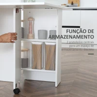 HOMCOM Mesa de Sala de Jantar Dobrável Mesa de Madeira com 2 Prateleiras de Armazenamento e Rodas para Cozinha 75x140x74 cm Branco(m-5)