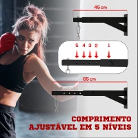 SPORTNOW Suporte para Saco de Boxe de Parede com Distância Ajustável de 45-65 cm Gancho Giratório de 360° e Correntes Preto(m-4)