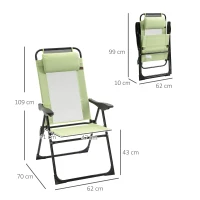 Outsunny Folding Garden Chairs Set of 2, 5-Position Recliner Camping Chair with High Back, All Weather Texteline Seat, Portable Outdoor Dining Chairs with Headrests for Patio, Picnic, Green(m-3)