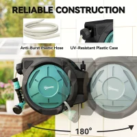 Outsunny Retractable Hose Reel Wall Mounted, 20+2m Garden Hose Pipe Reel with Lock, Auto Rewind, 7 in 1 Spray Nozzle, Includes Wall Fixings, 180° Swivel, Outdoor Watering, 54 x 20 x 39 cm, Black(m-5)