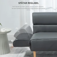 HOMCOM Canapele cu 2 locuri pentru camera de zi, canapea mica cu cotiera reglabila, gri(m-5)