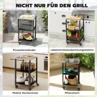Outsunny Grillwagen 3-Etagen Grilltisch mit Edelstahl Arbeitsfläche Rollen mobiler Servierwagen 50 x 50 x 90 cm Schwarz(m-7)