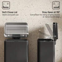 HOMCOM 20L Kitchen Bin with Soft-Close Lid and Stay-Open Function, Stainless Steel Pedal Bin with Removable Inner Bucket for Kitchen, Office, Home, Matte Black(m-5)