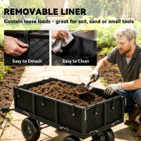 Outsunny 114L Steel Frame Garden Cart Trolley - Black(m-5)