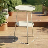 Outsunny Tavolino da Giardino Ø36 cm, Tavolino da Balcone in Metallo, Tavolo da Esterno Rotondo per Giardino, Terrazza e Balcone, Bianco Crema(m-3)