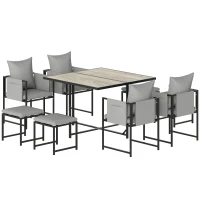 Outsunny Nine-Piece Steel Frame Garden Dining Set - Dark Grey(m-11)