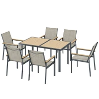 Outsunny Seven-Piece Metal Garden Dining Set, with Glass-Top Table - Khaki(m-11)