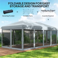 Outsunny 3 x 6m Pop Up Gazebo, Outdoor Canopy Shelter, Marquee Party Wedding Tent with 6 Mesh Walls and Carry Bag, Grey(m-5)