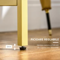 HOMCOM Consola de hol din otel si sticla calita, masuta de cafea cu picioare reglabile pentru sufragerie si dormitor, 100x35,5x80cm, alb si auriu(m-5)