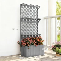 Outsunny 52L Wooden Planter, with Trellis and Shelves - Grey(m-3)
