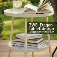 Outsunny Bijzettafel Ø36 cm, metalen balkontafel, ronde terrastafel voor buiten, crèmewit(m-4)