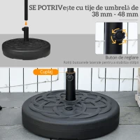 Outsunny Bază pentru Umbrele cu Stâlpi Ø38/48mm și Umplere cu 25 kg de Apă sau 35 kg de Nisip, Ø56x30.5 cm, Negru(m-4)