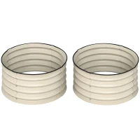 Outsunny Set of 2 Raised Garden Bed, Metal Planter Box with Safety Edging, Easy-to-assemble Stock Tank, Cream White(m-11)