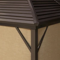 Outsunny 3 x 4m Hardtop Gazebo Canopy with Metal Roof, Aluminium Gazebo Permanent Pavilion with Netting and Curtains, Brown(m-9)