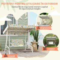 AIYAPLAY Leagăn pentru Copii de Exterior cu 2 Locuri, Acoperiș Reglabil și Centuri de Siguranță, 112x75x120 cm, Alb(m-6)