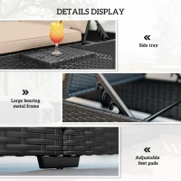 Outsunny Rattan Sun Lounger with 5-Level Reclining Back Side Tray and Cushion, Black(m-7)