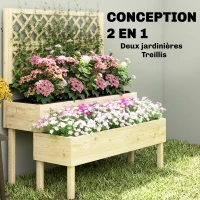 Outsunny Jardinière à 2 Niveaux avec Treillis, bac à fleurs, avec tissu non tissé, 108 x 62 x 120 cm, effet bois naturelle(m-4)