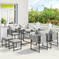 Outsunny Nine-Piece Steel Frame Garden Dining Set - Dark Grey(m-2)