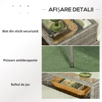 Outsunny Bancă din ratan pentru 2 persoane pentru grădină, scaun împletit pentru curte cu masă de ceai din sticlă(m-6)
