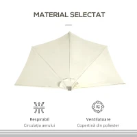 Outsunny Umbrela Semicirculara cu 20 Lumini LED, Panou Solar, Manivela si Tija in 2 Sectiuni, 265x135x240 cm, Bej(m-7)