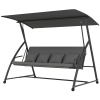 Outsunny Outdoor 2-in-1 Swing Chair Lounger 3 Seater Garden Swing Seat Bed Convertible Tilt Canopy W/ Cushion, Dark Grey(m-11)