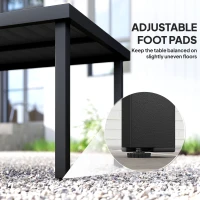 Outsunny Aluminium Outdoor Garden Dining Table for 8 People, Faux Wood Top, for Garden, Patio, 190 x 90 x 74cm, Black(m-7)